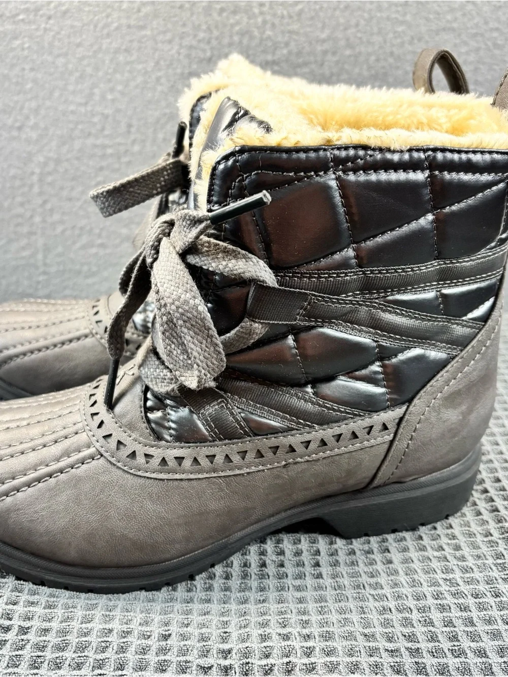 Keds Winter Lace-Up Boots in Gray with Faux Fur